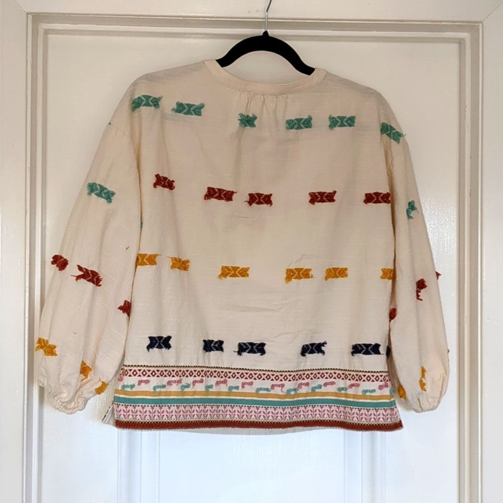 Loft X Lou & Grey Top XS Voluminous Embroidered Boho Peasant Blouse blouse - Picture 3 of 9